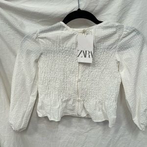 white ZARA girls top  4-5 NWT soft gathered front princess sleeves button up